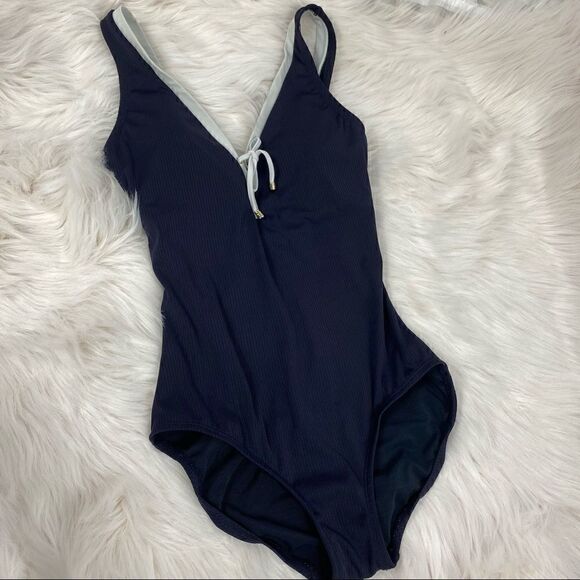 Nautica Navy  Ribbed With White Trim One Piece - Picture 2 of 9
